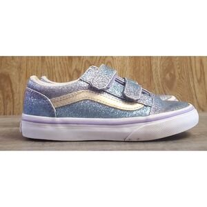 Vans Old Skool V Hook & Loop Shoes Toddler Size 9 Purple Glitter